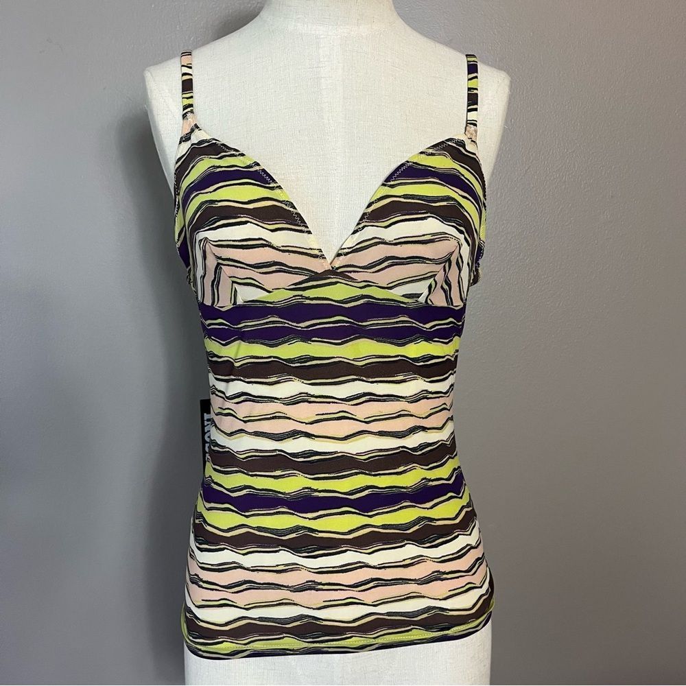 Nwt Missoni Mare Women’s Tank Top Y2k Colorful Print Plunge Fitted Green Brown
